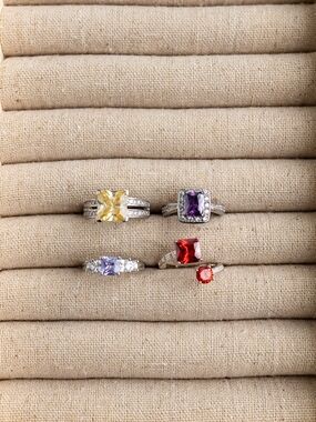 Silver Multi-Gemstone Fashion Rings - Yellow, Purple, Red, Lavender